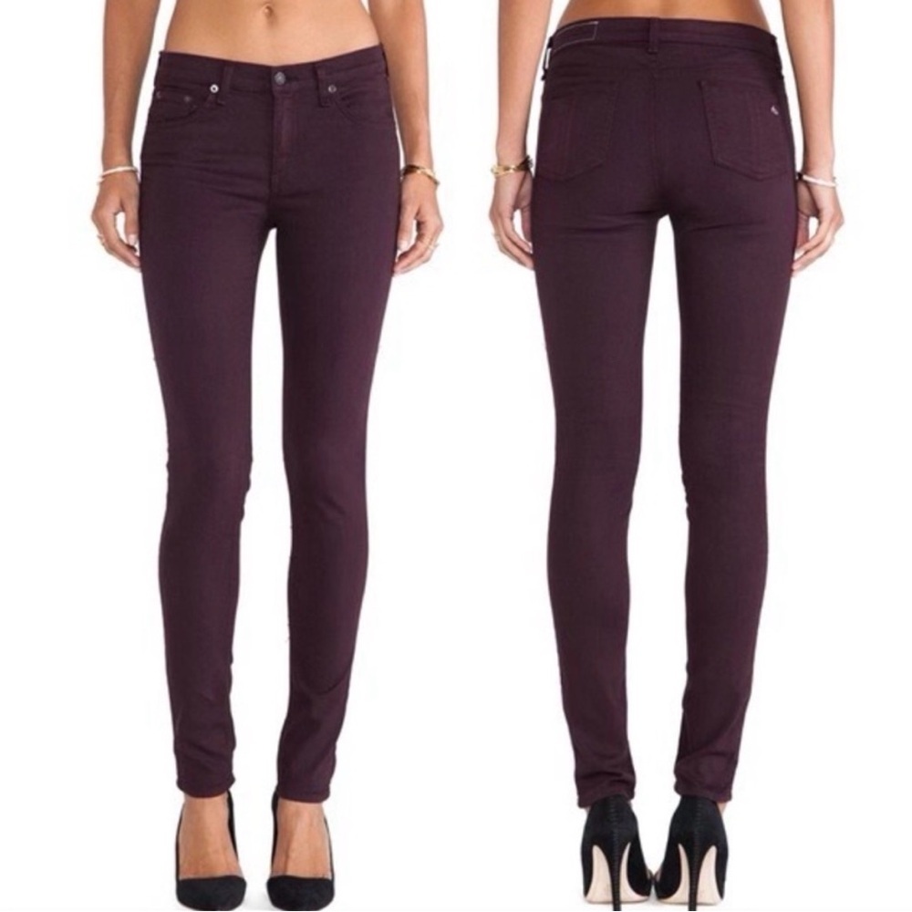 rag & bone Distressed Wine Skinny Jeans Size 26 Burgundy Mid Rise Stretch Denim